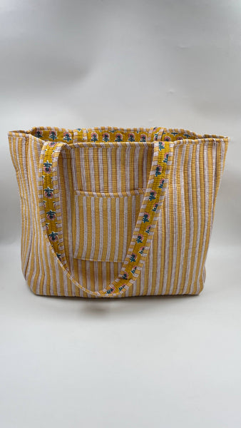 Ochra 100% Cotton Kantha Quilted Boho Floral Reversible Tote Bag