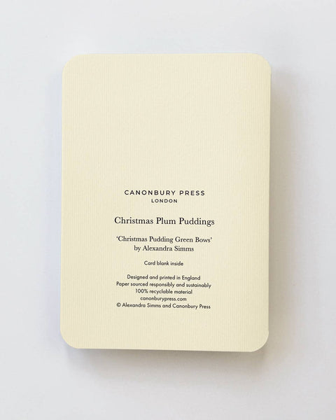 Christmas Plum Pudding Green Bows Greeting Card | Luxury