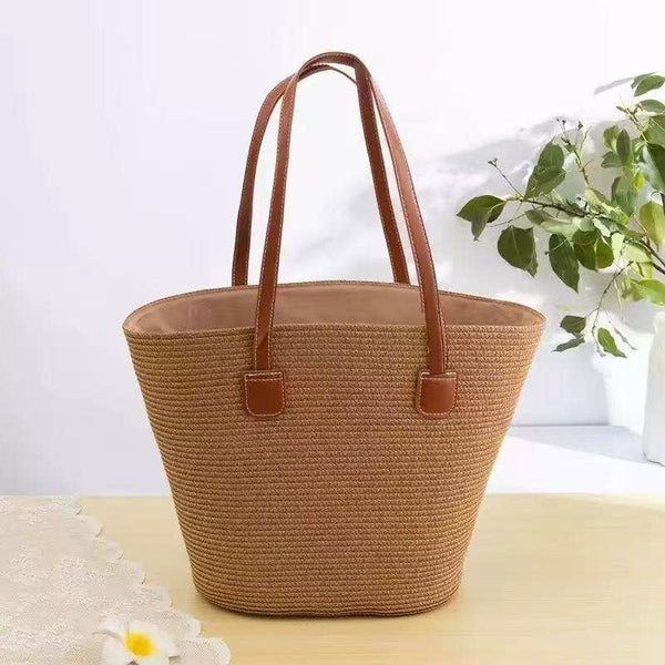 Dark Natural Shoulder Beach Bag