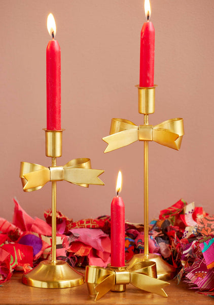 Gold Bow Candle Holder 25cm