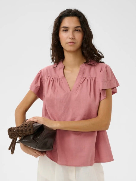 Rose Frill Sleeve Linen Mix Blouse By Soaked
