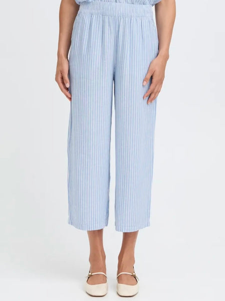 Blue Stripe Linen Mix Cropped Trouser by B Young