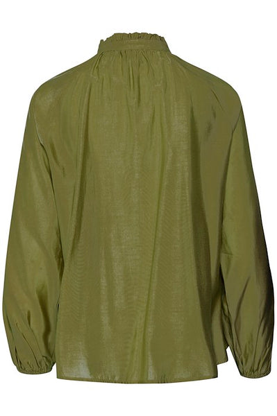 Olive Green Frill Neck Blouse by ICHI