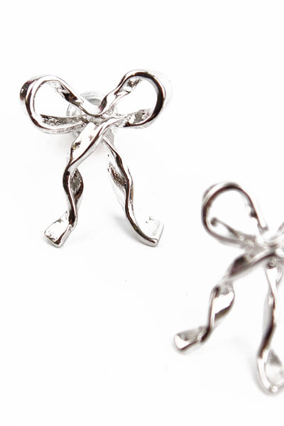 SILVER BOW STUD EARRINGS