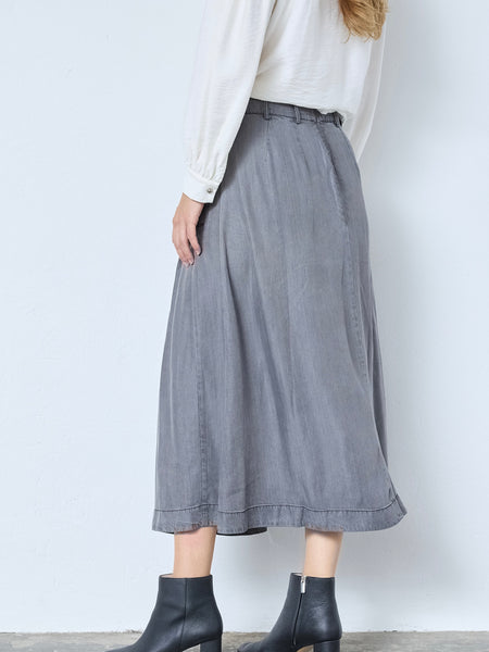 Washed Grey Denim Pleat Skirt by Co Couture