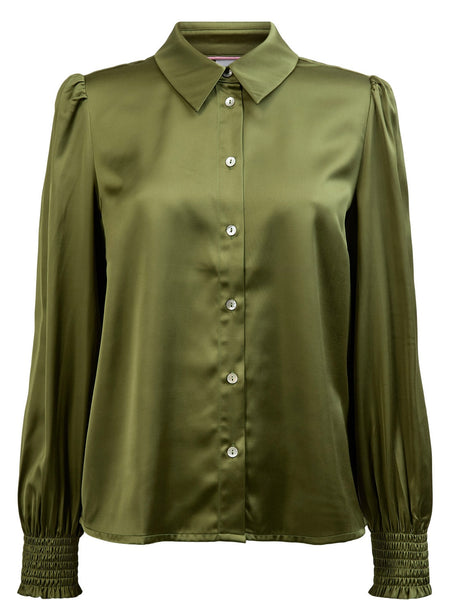 Olive Green Satin Blouse by Numph