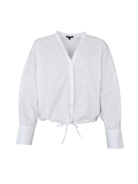 White Croped Drawstring Shirt By Black Colour