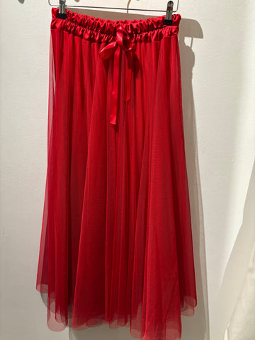 Red Tulle Satin Waist Skirt