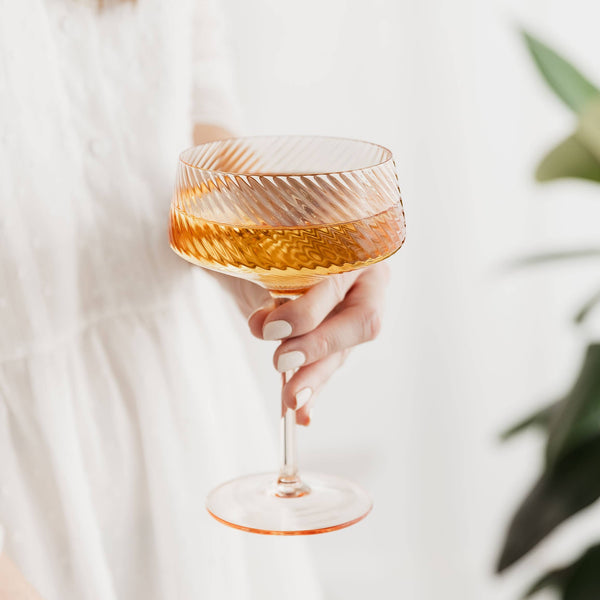 Twist Champagne Coupe Glasses - Set of 2 Pink/Peach