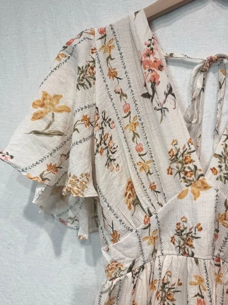 Yellow Floral Fluted Sleeve Dress