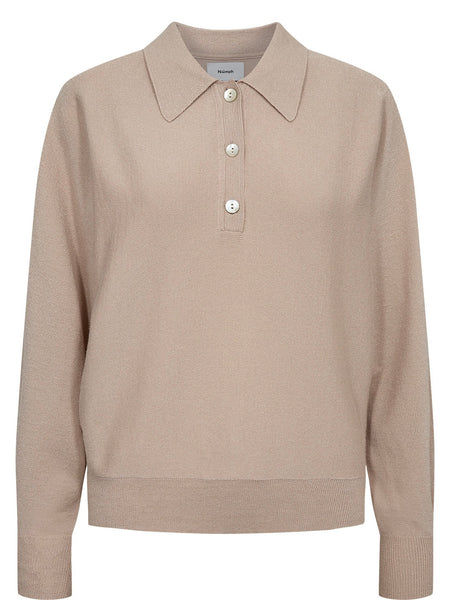 Mushroom Fine Long Sleeve Polo Collar Knit By Nümph