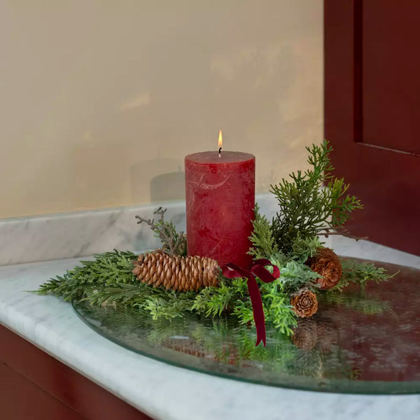 Foliage & Fircone Candle Ring with Velvet Ribbon