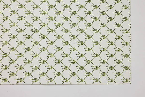 Block Printed Wrapping Paper Sheets - Bows Holly Green