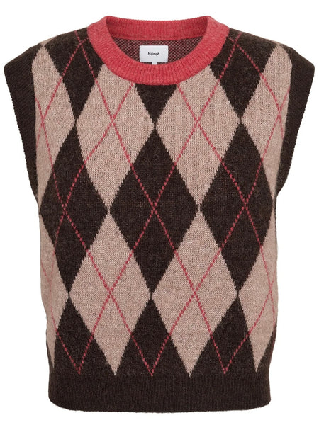 Chocolate Argyle Knitted Tank by Numph
