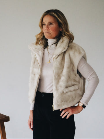 Cream Faux Fur Gilet Zip Front