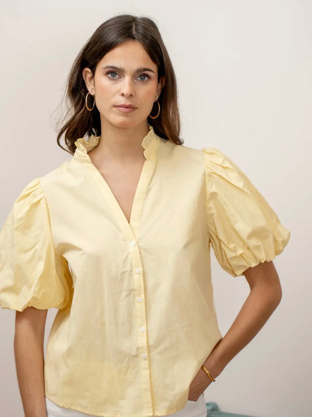 Butter Yellow Puff Sleeve Blouse by Lovie and Co