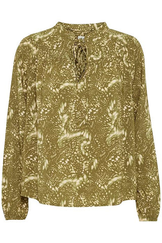 Olive Green Patterned Blouse by ICHI