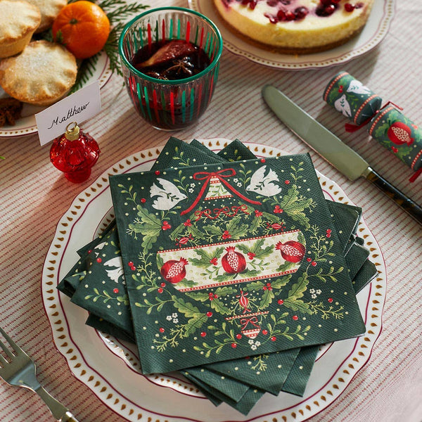 Folklore Green Christmas Paper Napkins 20 Pack