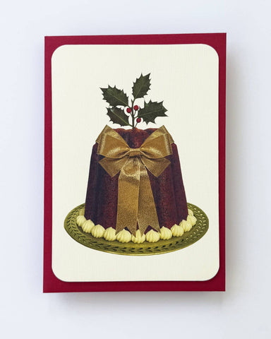 Christmas Plum Pudding Gold Bow Greeting Card