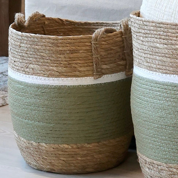 Small Green and Natural Jute Basket
