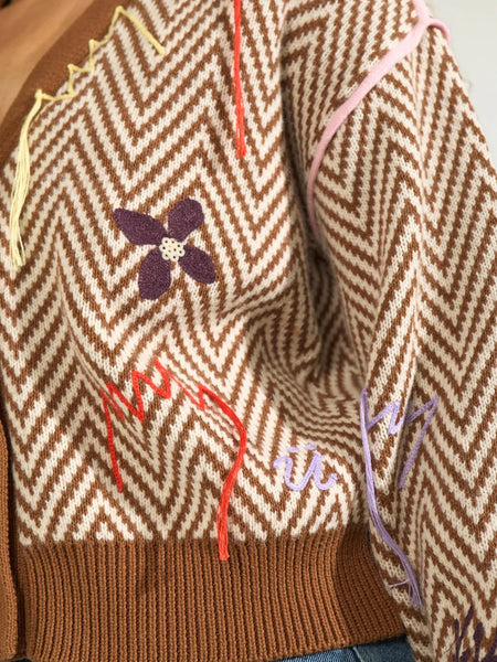 Chevron Embroidered Cotton Cardigan by Nümph