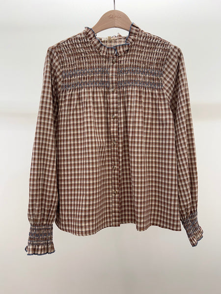 Chocolate Check Smocked Collar Blouse By Lili and Lala