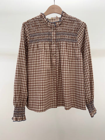 Chocolate Check Smocked Collar Blouse By Lili and Lala