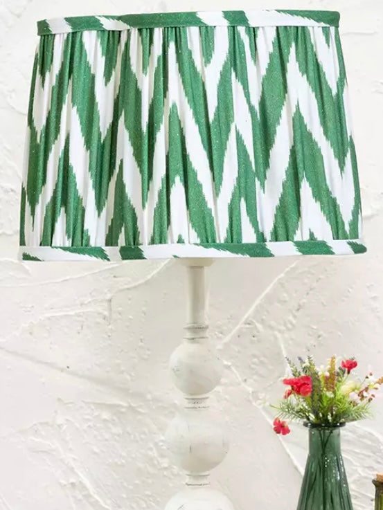 Green Scalloped Cotton Ikat Lampshade