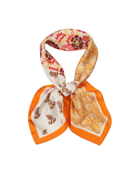 Orange Multi Paisley Print Square Scarf