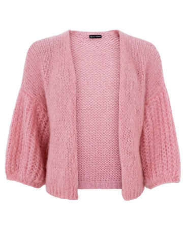 Light Pink Puff Sleeve Cardigan by Black Colour