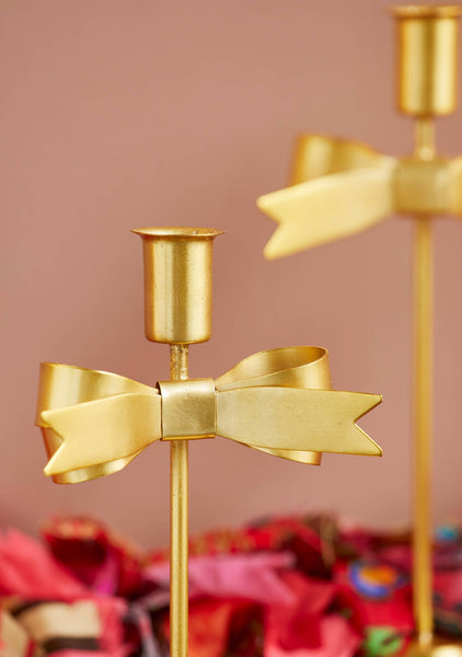 Gold Bow Candle Holder 23cm