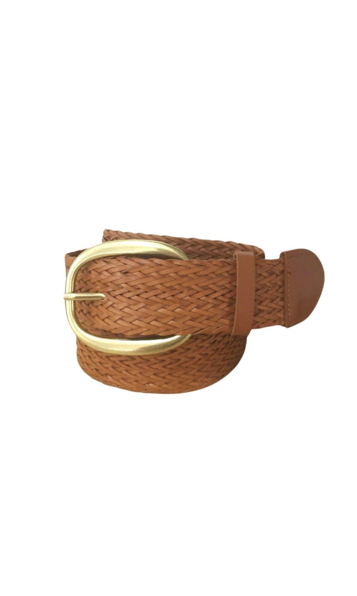 Camel Braided Leather Belt
