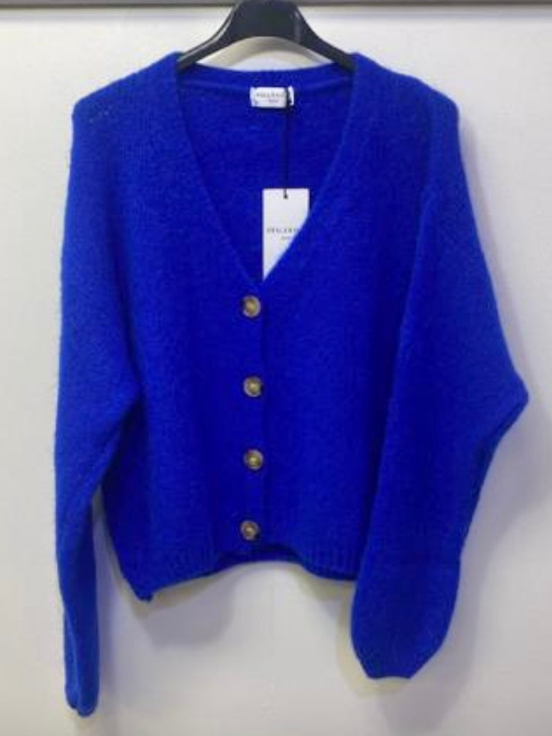 Royal Blue V Neck Mohair Long Sleeve Sleeve Cardigan