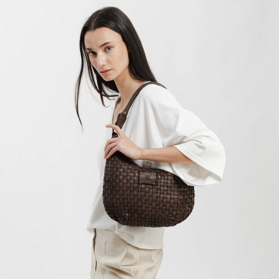 Chocolate Kansas Half Moon Woven Bag by Biba