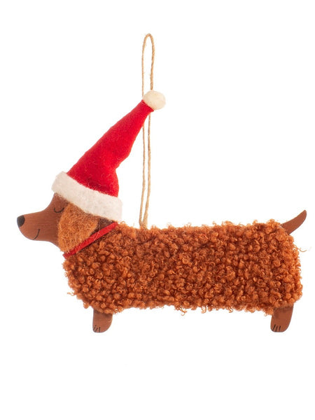 Festive Daschund Hanging Christmas Decoration