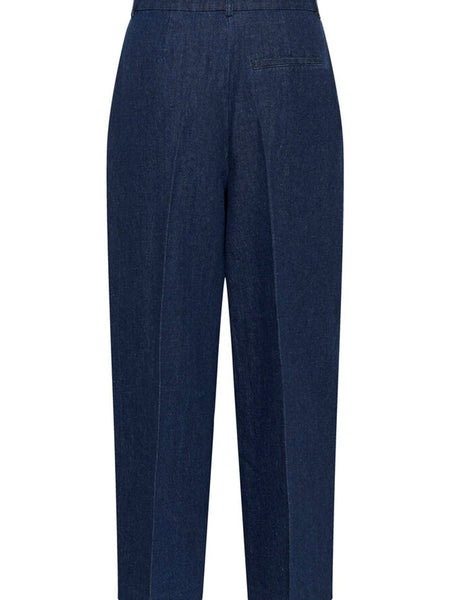 Dark Blue Linen Mix Wide Leg Jeans By Soaked
