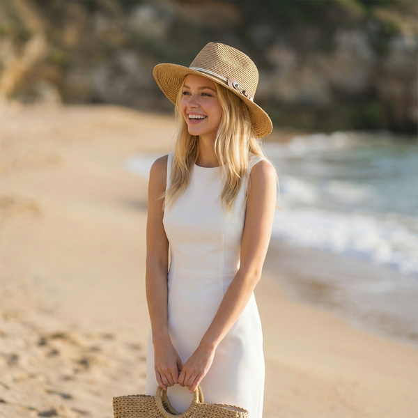 Plaited Trim Neutral Panama Folding Hat