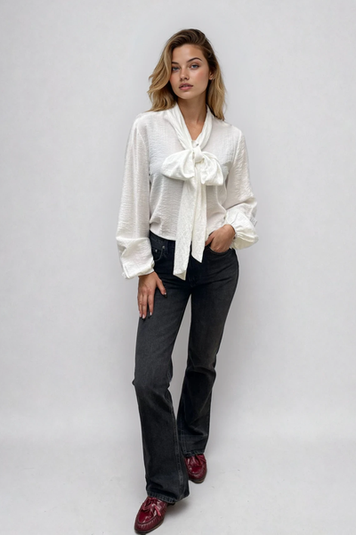 White Bow Tie Lola Blouse