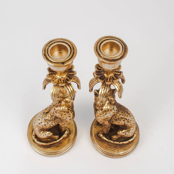 Leopard Candlestick Holder Antique Gold