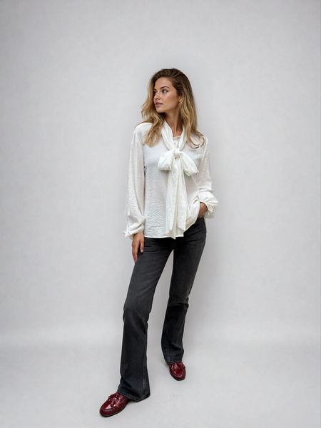 White Bow Tie Lola Blouse