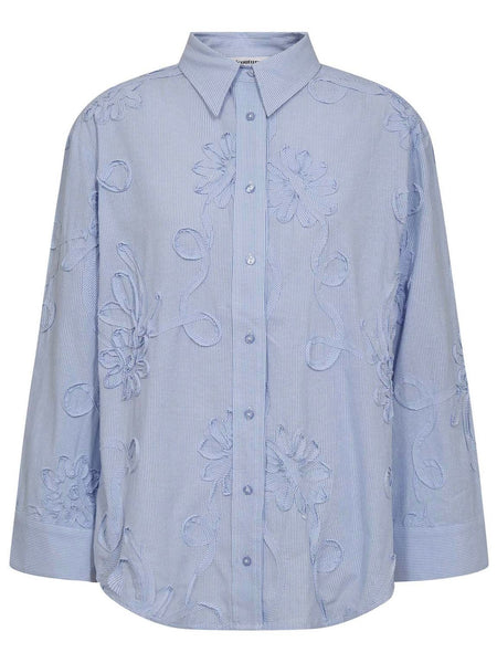 Pale Blue Stripe Flower Shirt by Co Couture