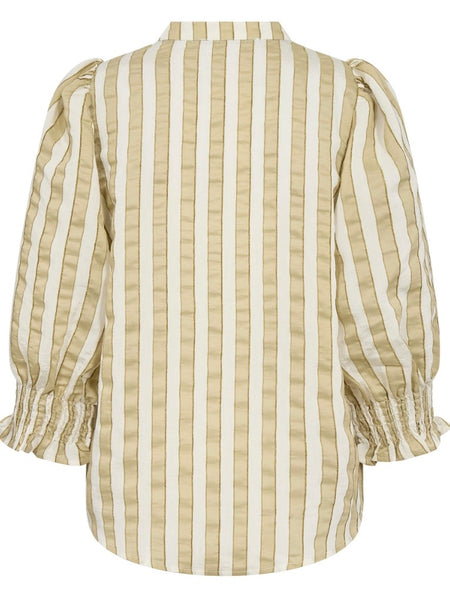 Olive Stripe Smocked Cuff Blouse by Co’ Couture