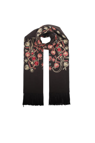 Brown Embroidered Tassel Scarf