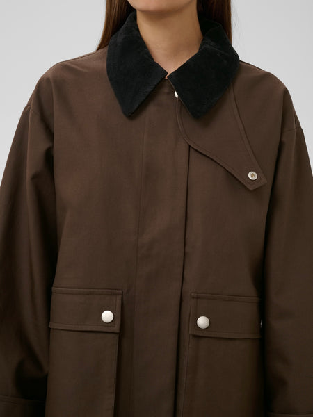 Chocolate Funnel Collar Barn Jacket by Soaked