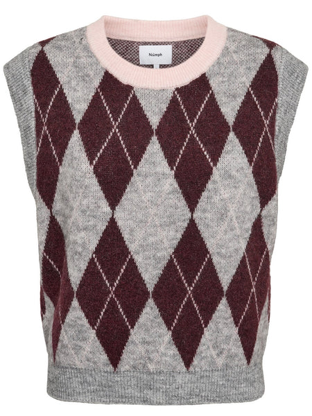 Burgundy Argyle Knitted Tank by Numph