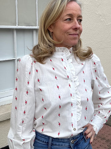 White Flower Print  Blouse by Lovie and Co