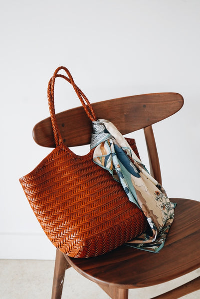 Camel Hand-Braided Leather Shoulder Bag