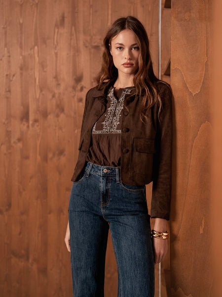 Chocolate Suede Jacket by Oraije