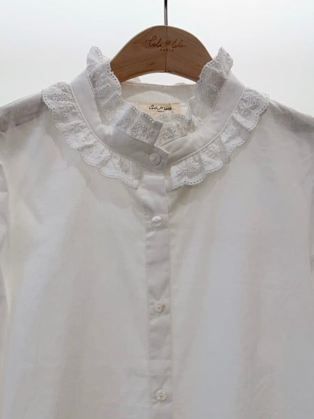 High Collar Embroidered Lace White Shirt