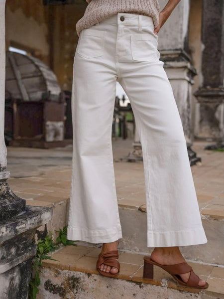 White Front Pocket Jeans by Oraije